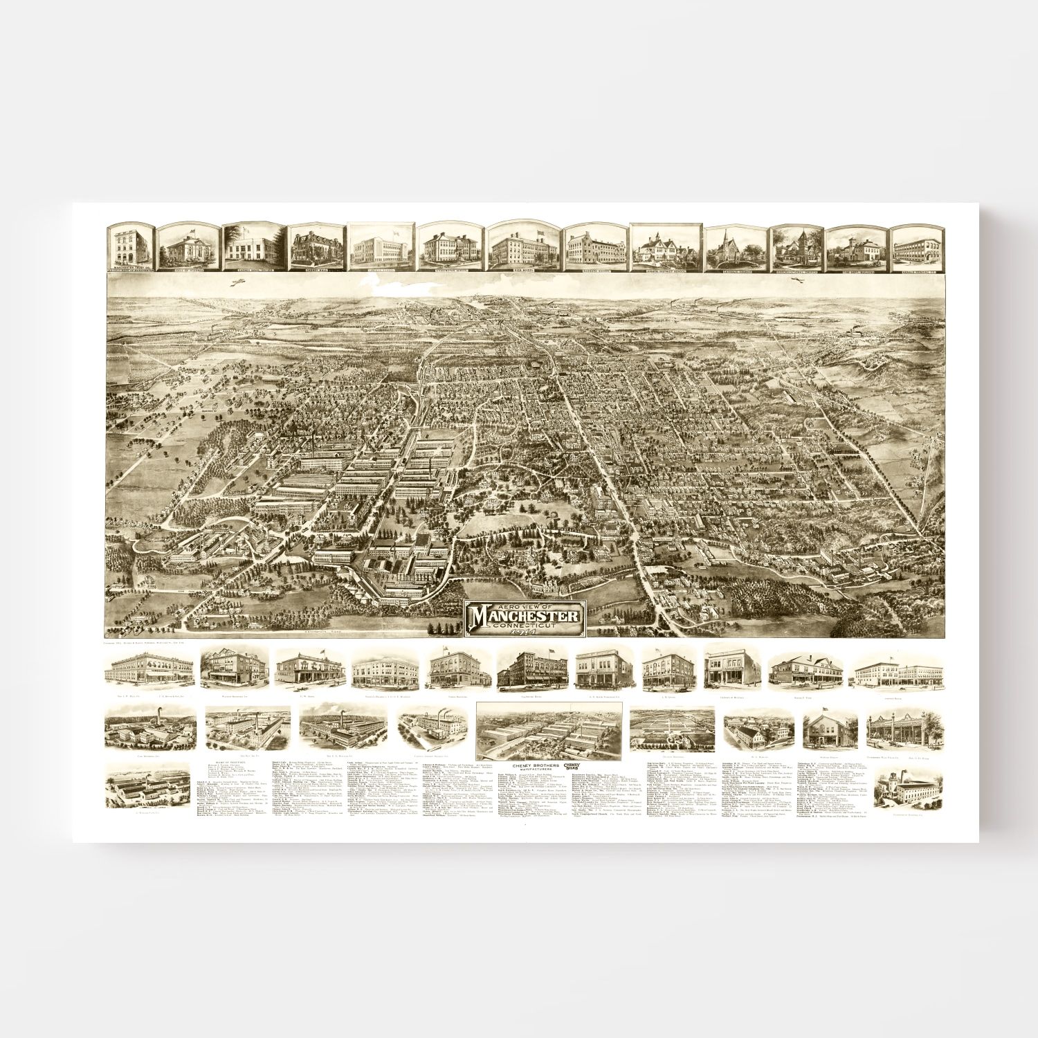 Vintage Map of Manchester, Connecticut 1914