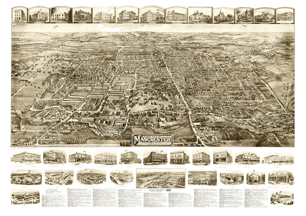 Vintage Map of Manchester, Connecticut 1914
