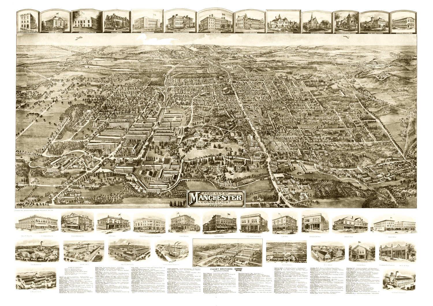 Vintage Map of Manchester, Connecticut 1914