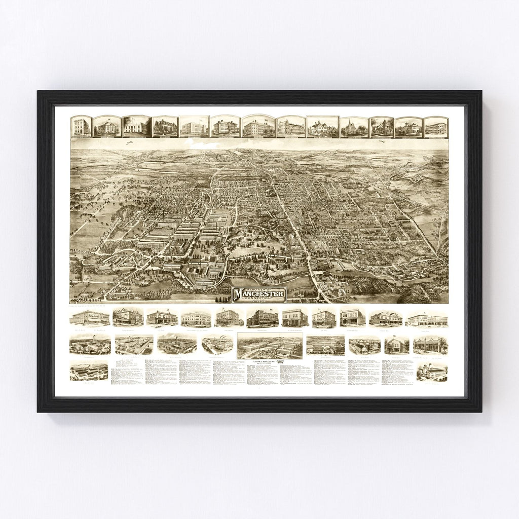Vintage Map of Manchester, Connecticut 1914