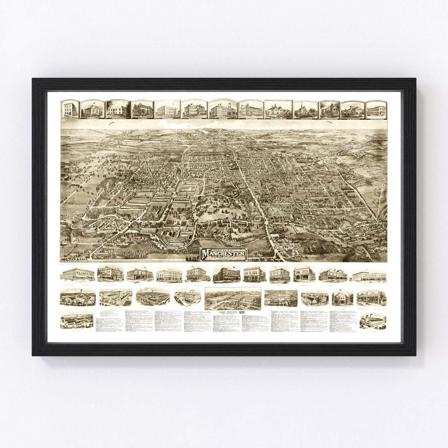 Vintage Map of Manchester, Connecticut 1914