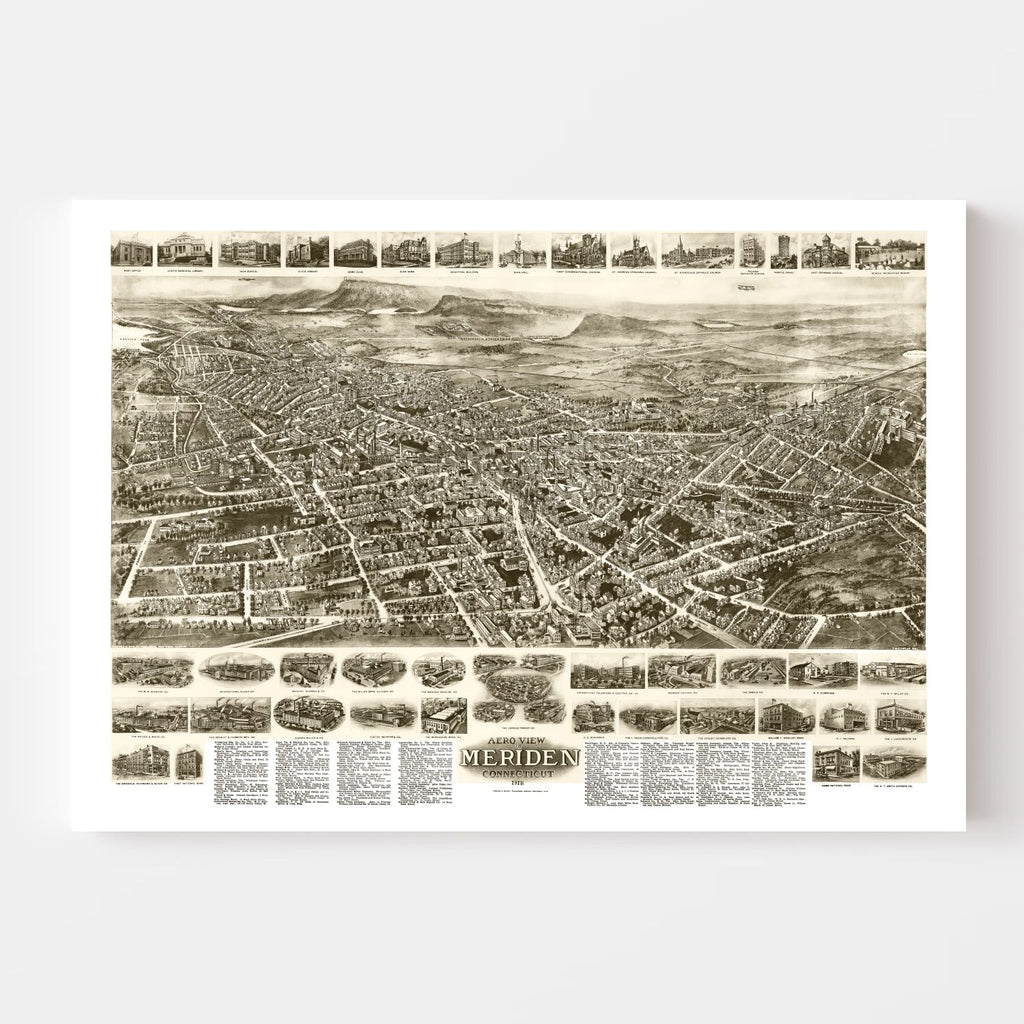Vintage Map of Meriden, Connecticut 1918