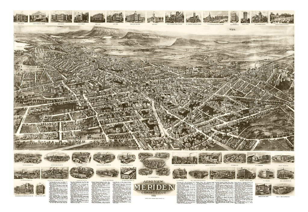 Vintage Map of Meriden, Connecticut 1918