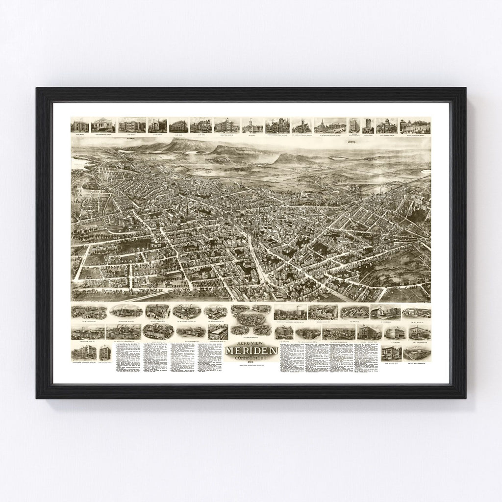 Vintage Map of Meriden, Connecticut 1918