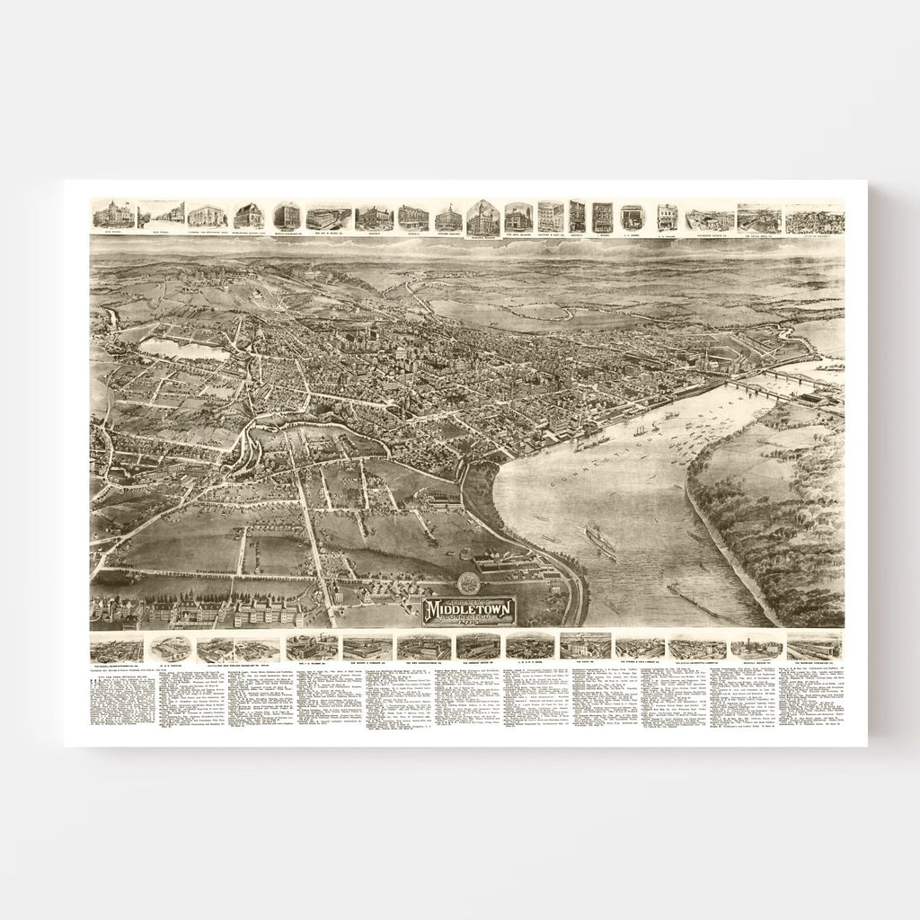 Vintage Map of Middletown, Connecticut 1915