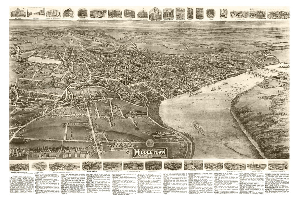 Vintage Map of Middletown, Connecticut 1915