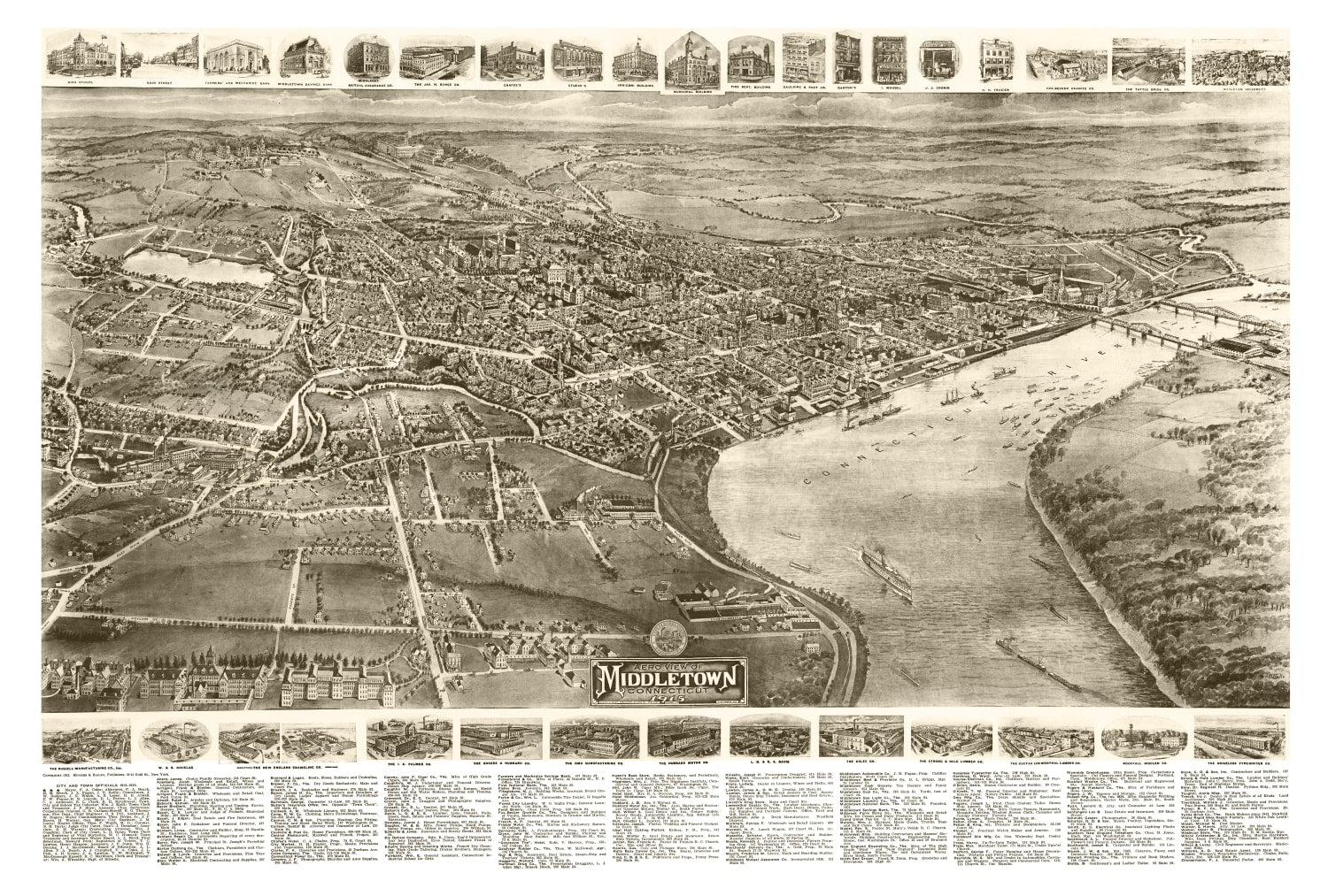Vintage Map of Middletown, Connecticut 1915