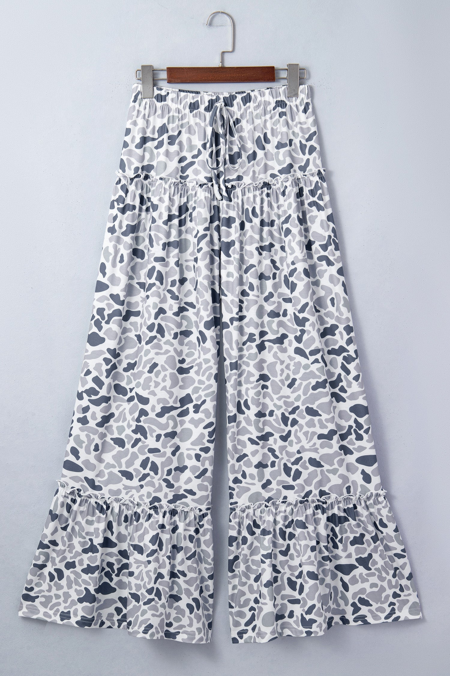 Camo Ruffle Wide Leg Drawstring Pants