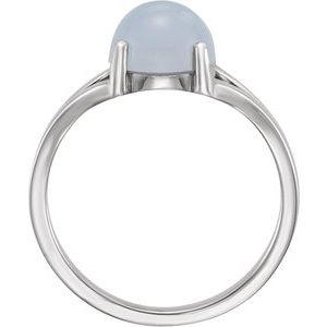 14K White Gold 8 mm Natural Blue Chalcedony Cabochon Ring