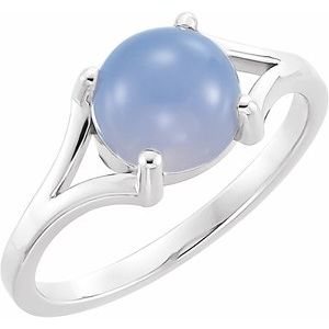 14K White Gold 8 mm Natural Blue Chalcedony Cabochon Ring