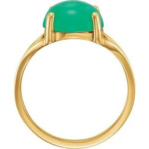14K Yellow Gold 10 mm Natural Blue Chalcedony Cabochon Ring