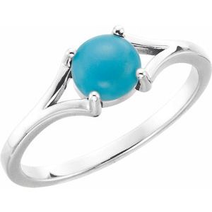 14K White Gold 6 mm Natural Turquoise Cabochon Ring