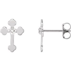 14K White Gold .01 CTW Natural Diamond Cross Earrings