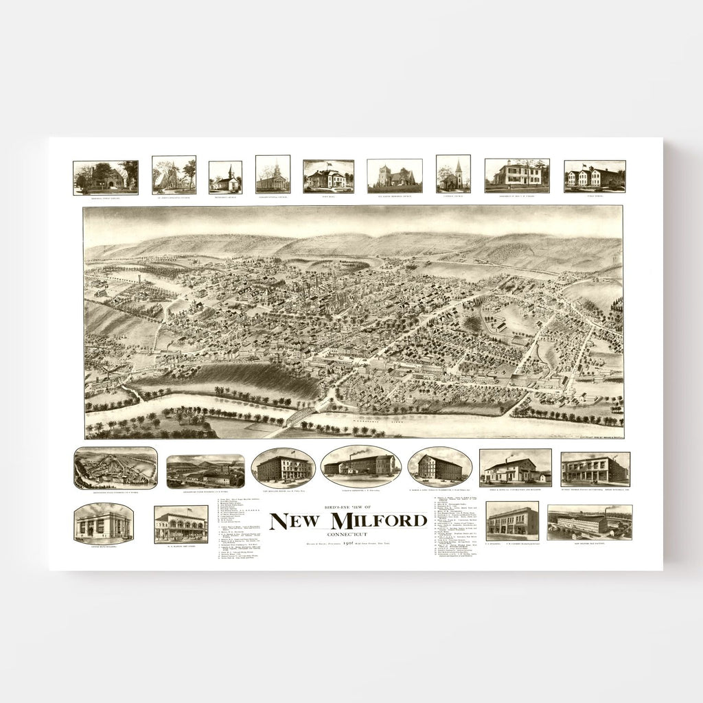Vintage Map of New Milford, Connecticut 1906