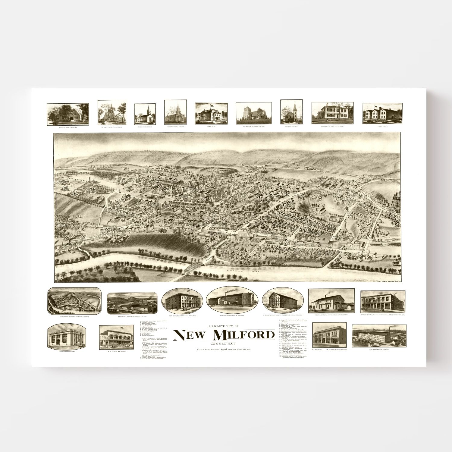 Vintage Map of New Milford, Connecticut 1906