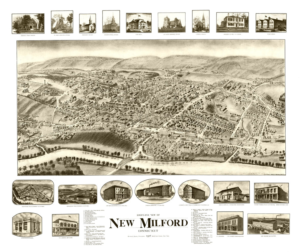 Vintage Map of New Milford, Connecticut 1906