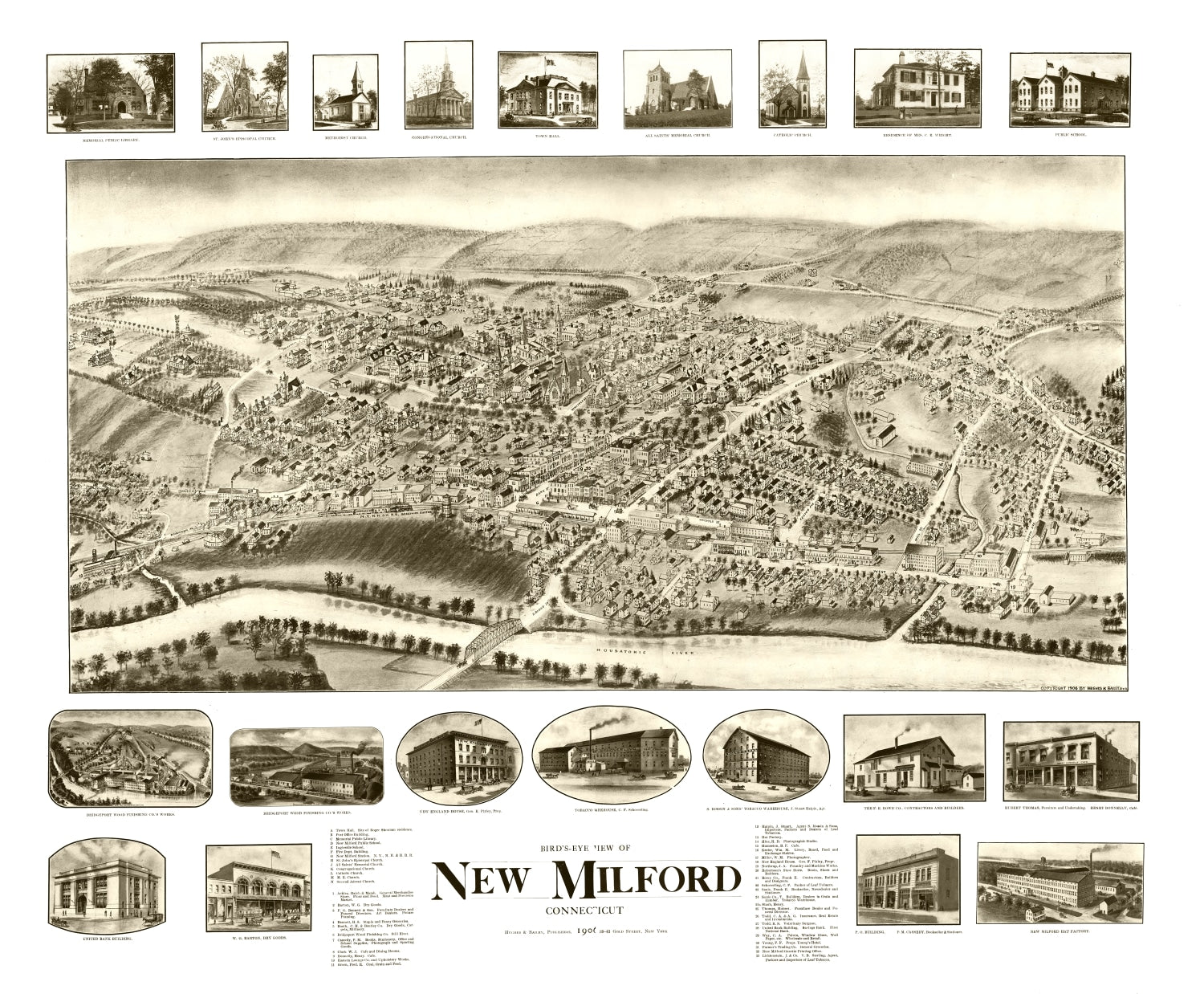 Vintage Map of New Milford, Connecticut 1906