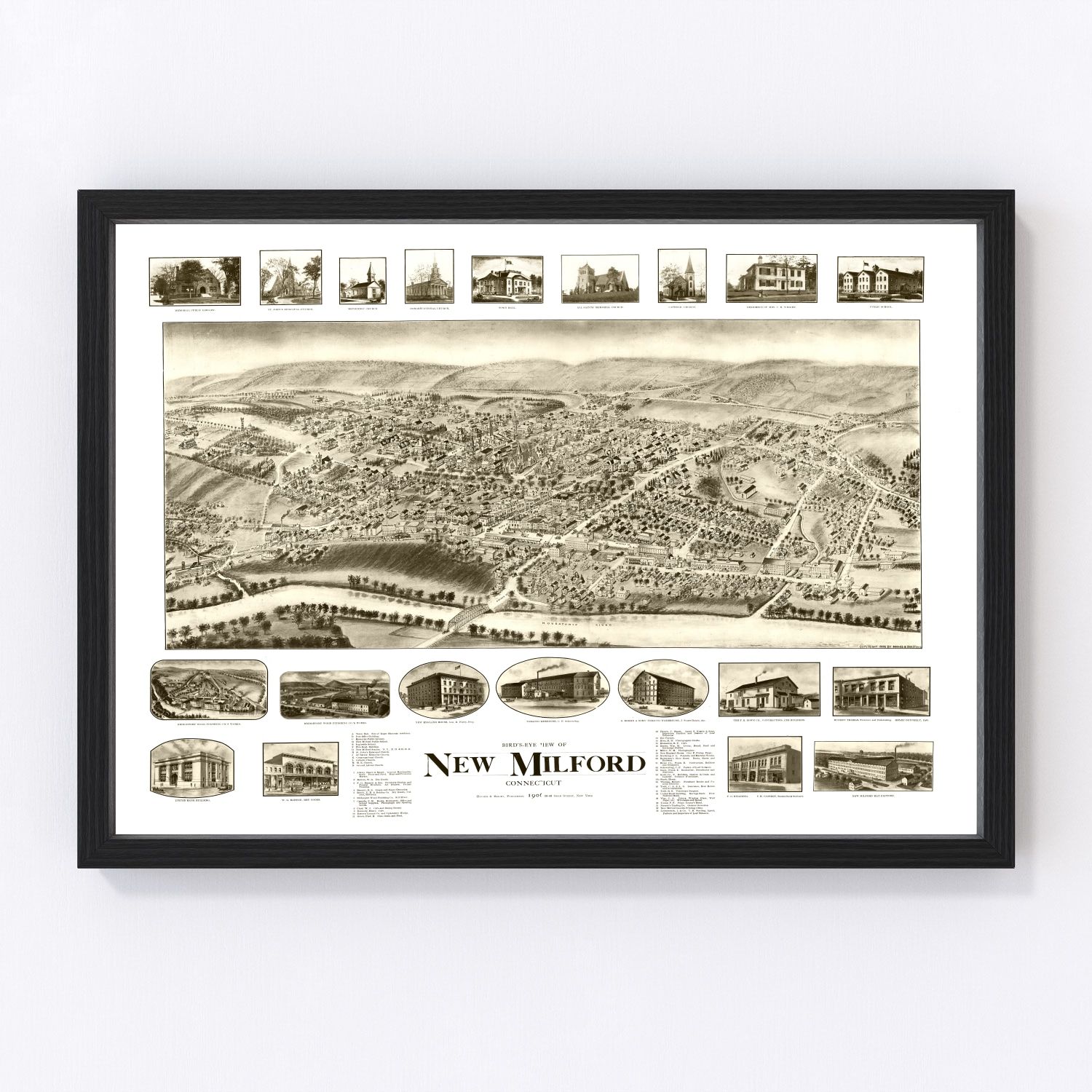 Vintage Map of New Milford, Connecticut 1906