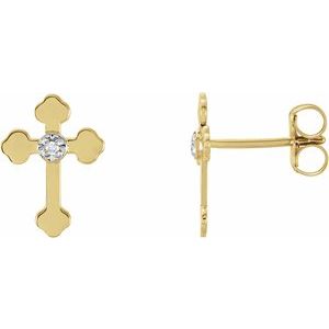 14K Yellow/White Gold .01 CTW Natural Diamond Cross Earrings