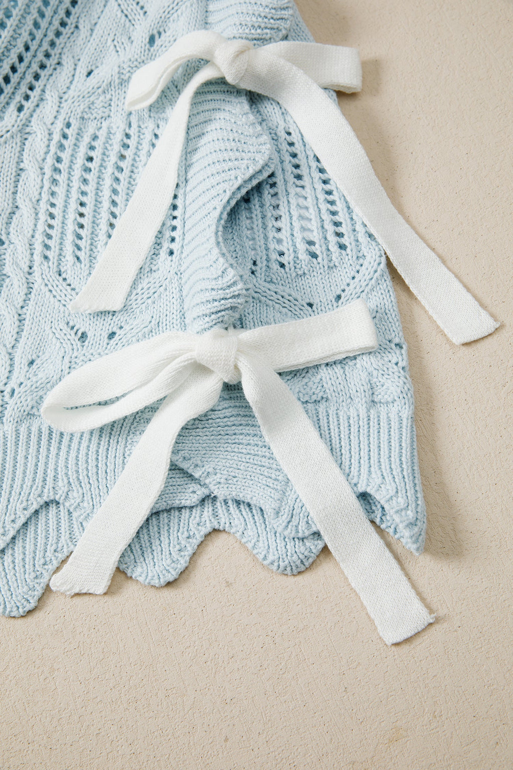 Pointelle Knit Scallop Trim Short Sleeve Sweater