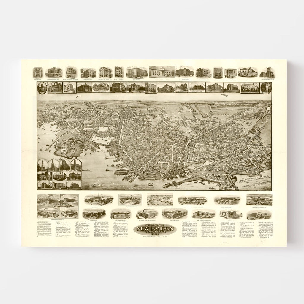 Vintage Map of New London, Connecticut 1911