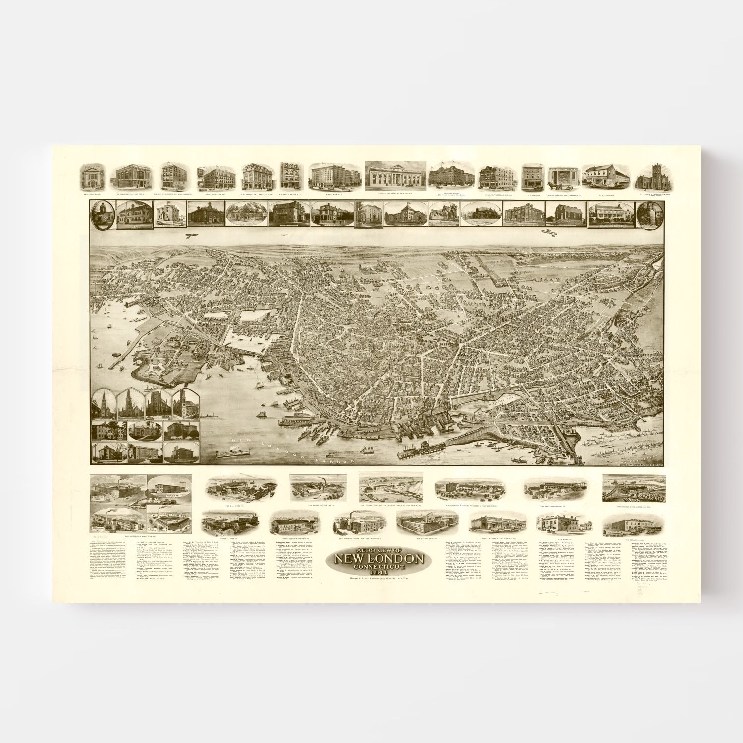 Vintage Map of New London, Connecticut 1911