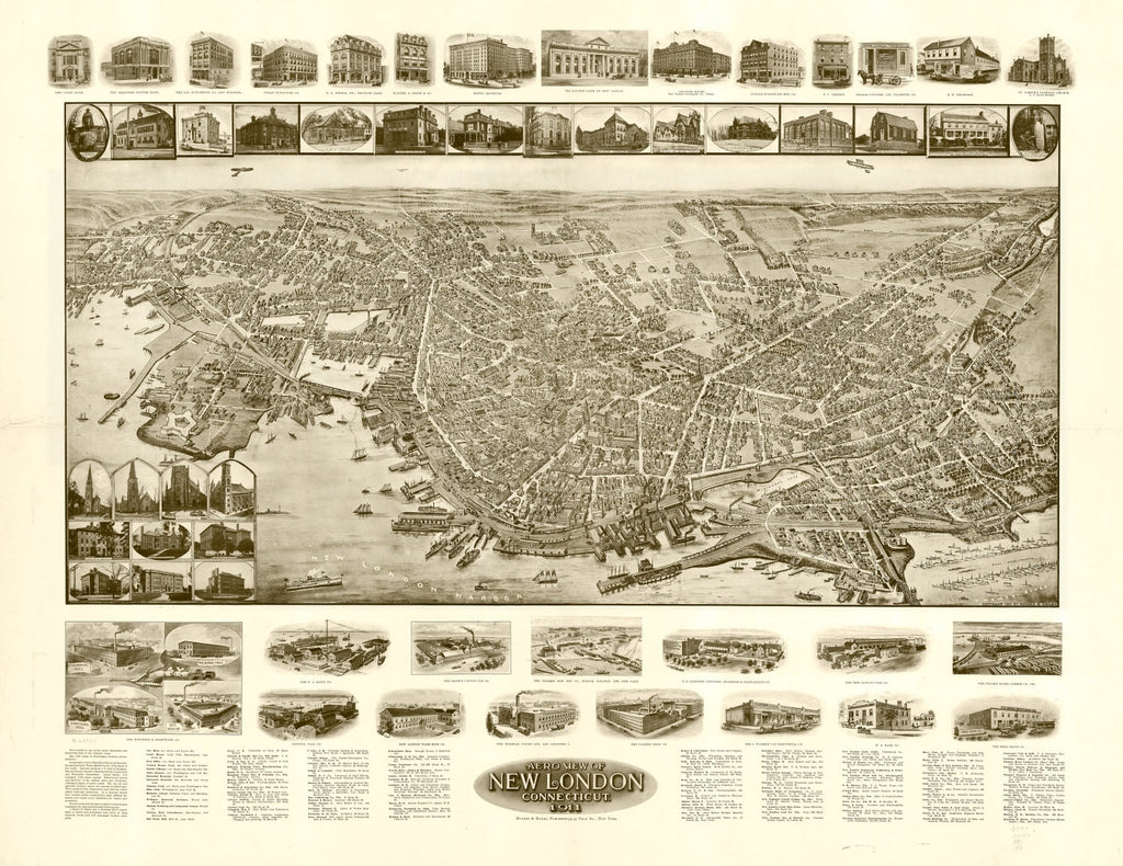 Vintage Map of New London, Connecticut 1911