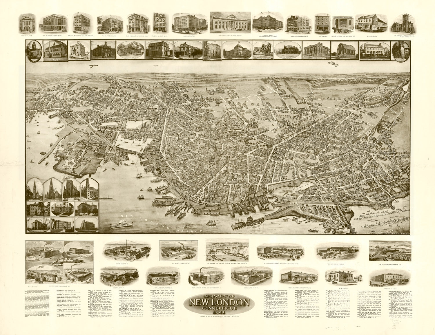 Vintage Map of New London, Connecticut 1911