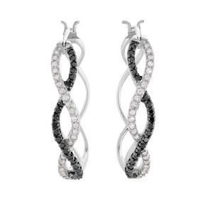 14K White Gold 1/2 CTW Black & White Natural Diamond Hoop Earrings