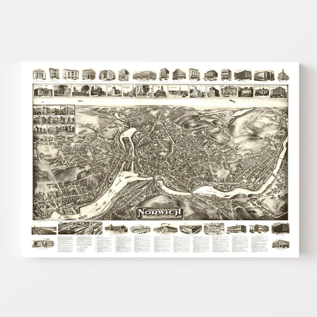 Vintage Map of Norwich, Connecticut 1912