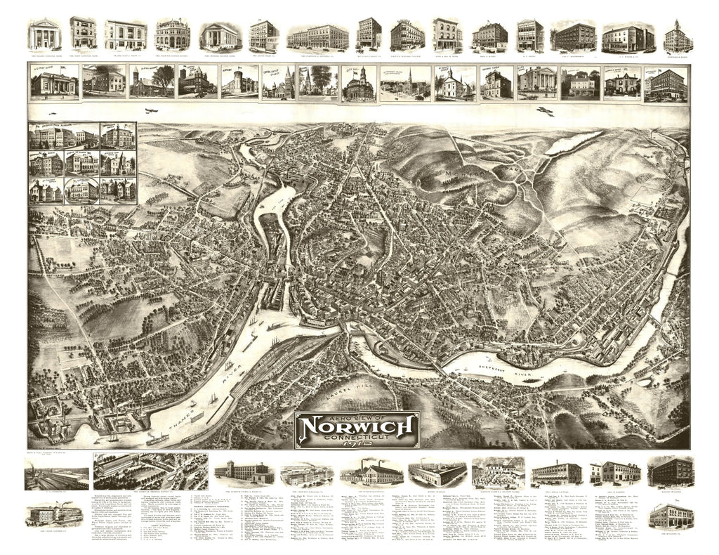 Vintage Map of Norwich, Connecticut 1912