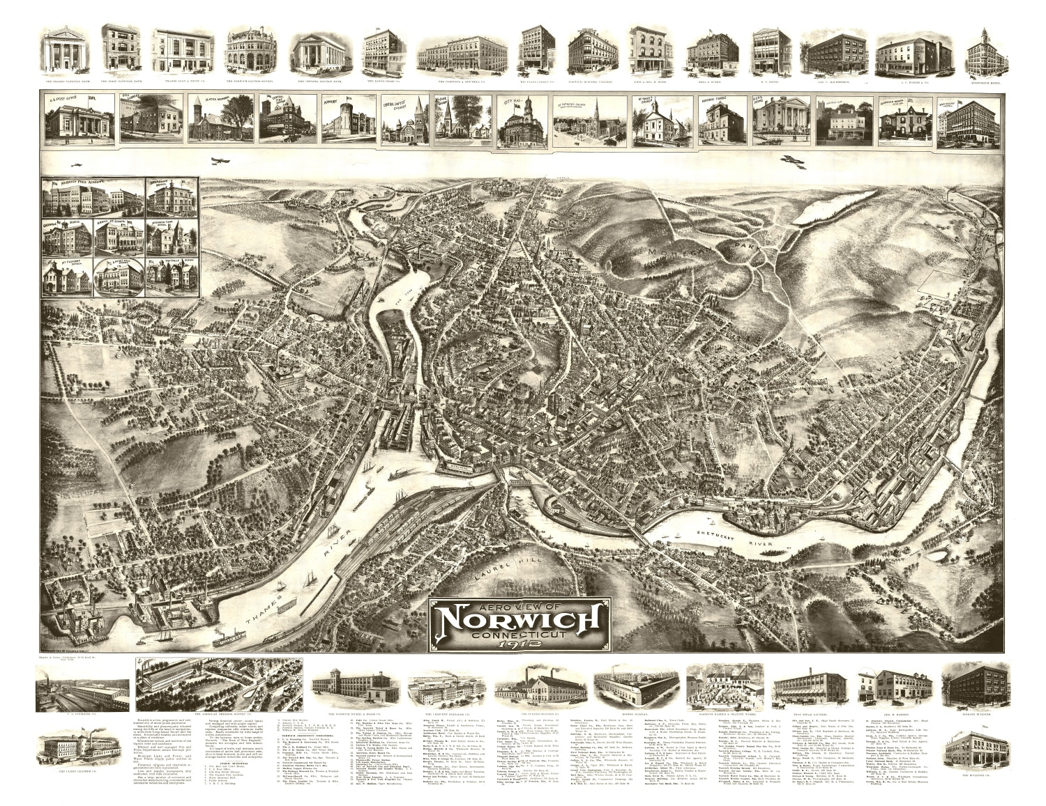 Vintage Map of Norwich, Connecticut 1912