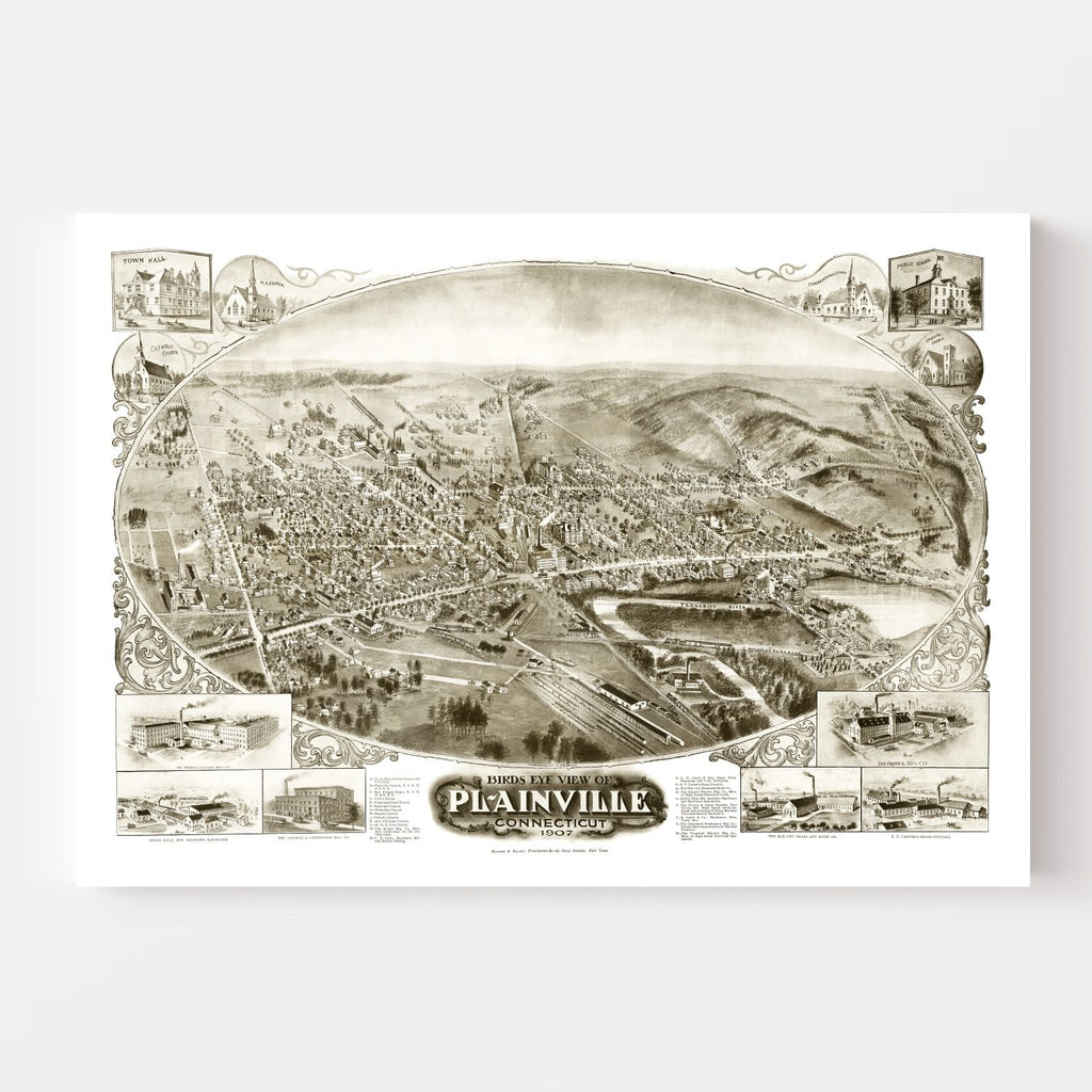 Vintage Map of Plainville, Connecticut 1907