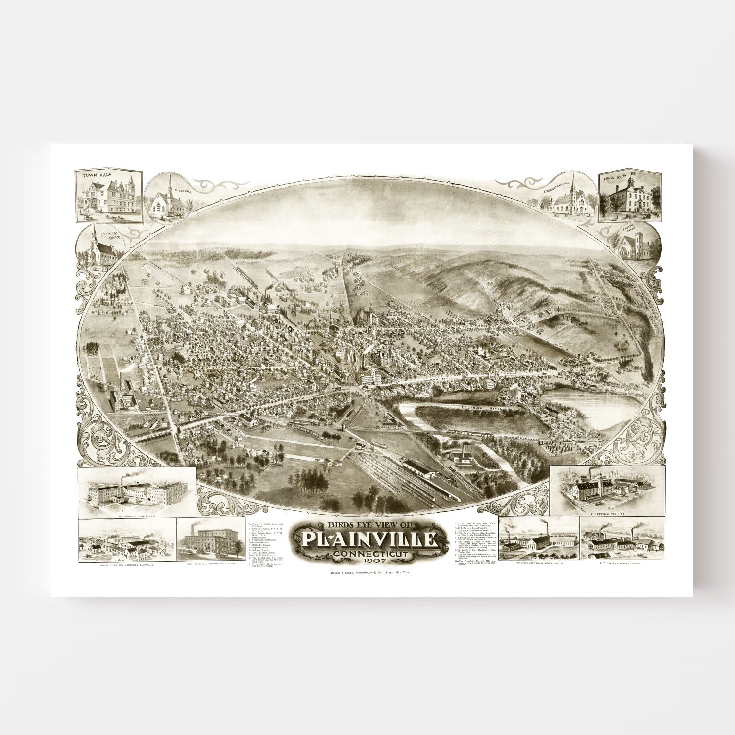 Vintage Map of Plainville, Connecticut 1907