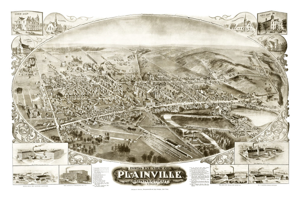 Vintage Map of Plainville, Connecticut 1907