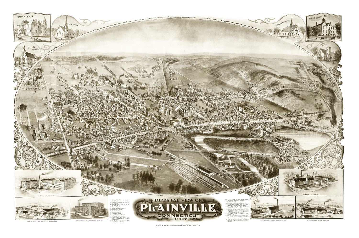 Vintage Map of Plainville, Connecticut 1907