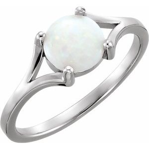14K White Gold 7 mm Natural White Opal Cabochon Ring