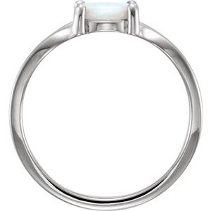 14K White Gold 8 mm Natural White Opal Cabochon Ring