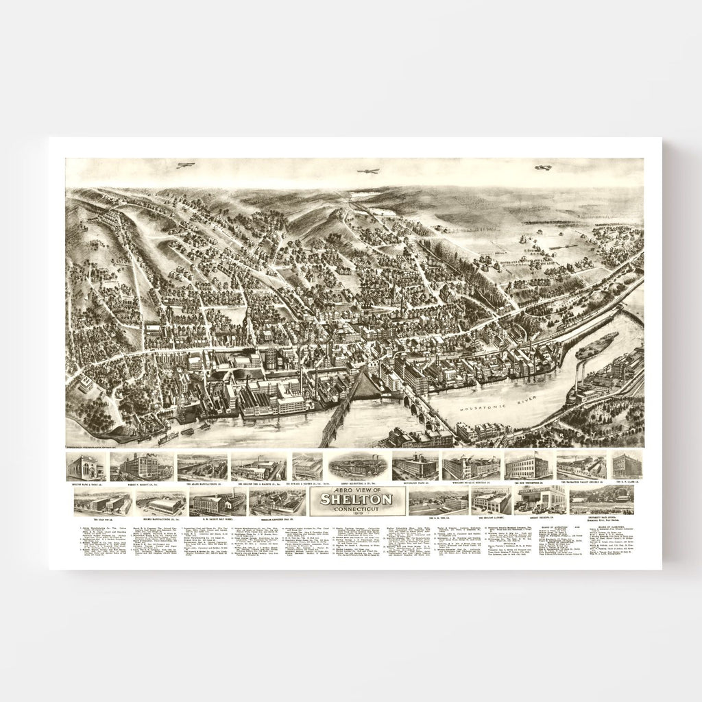 Vintage Map of Shelton, Connecticut 1919