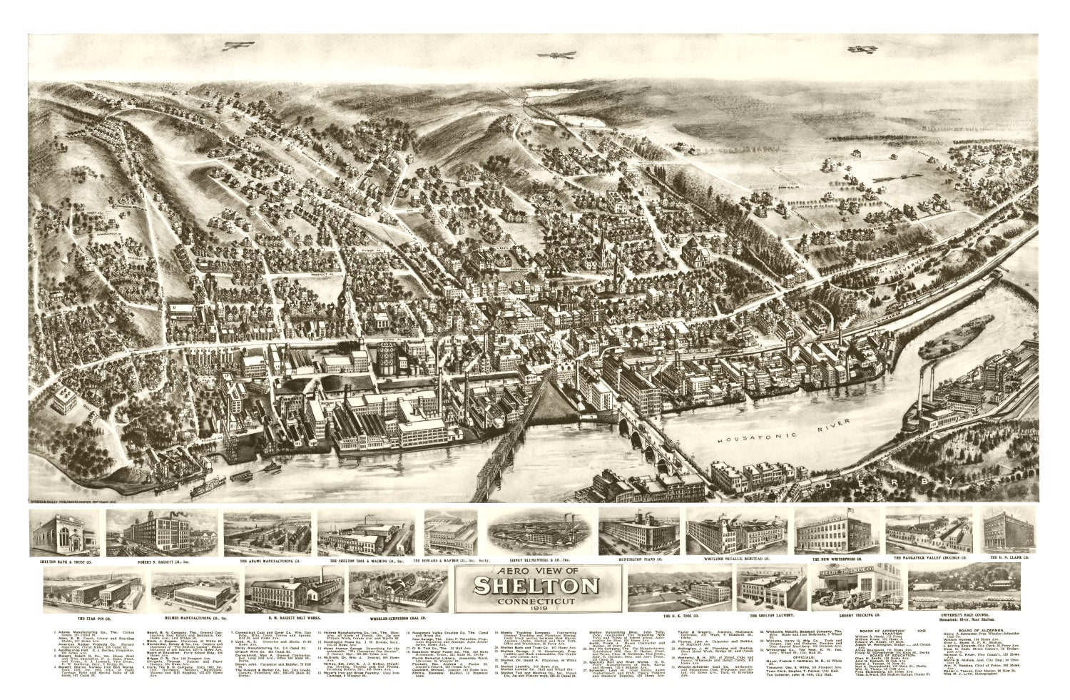 Vintage Map of Shelton, Connecticut 1919