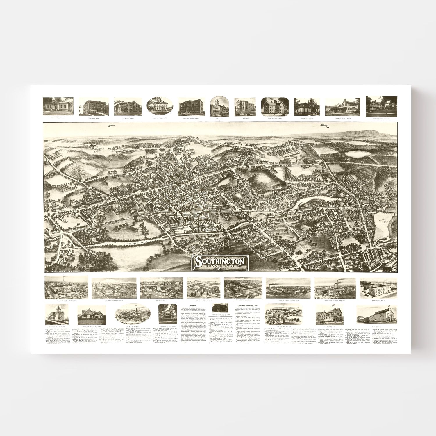 Vintage Map of Southington, Connecticut 1914