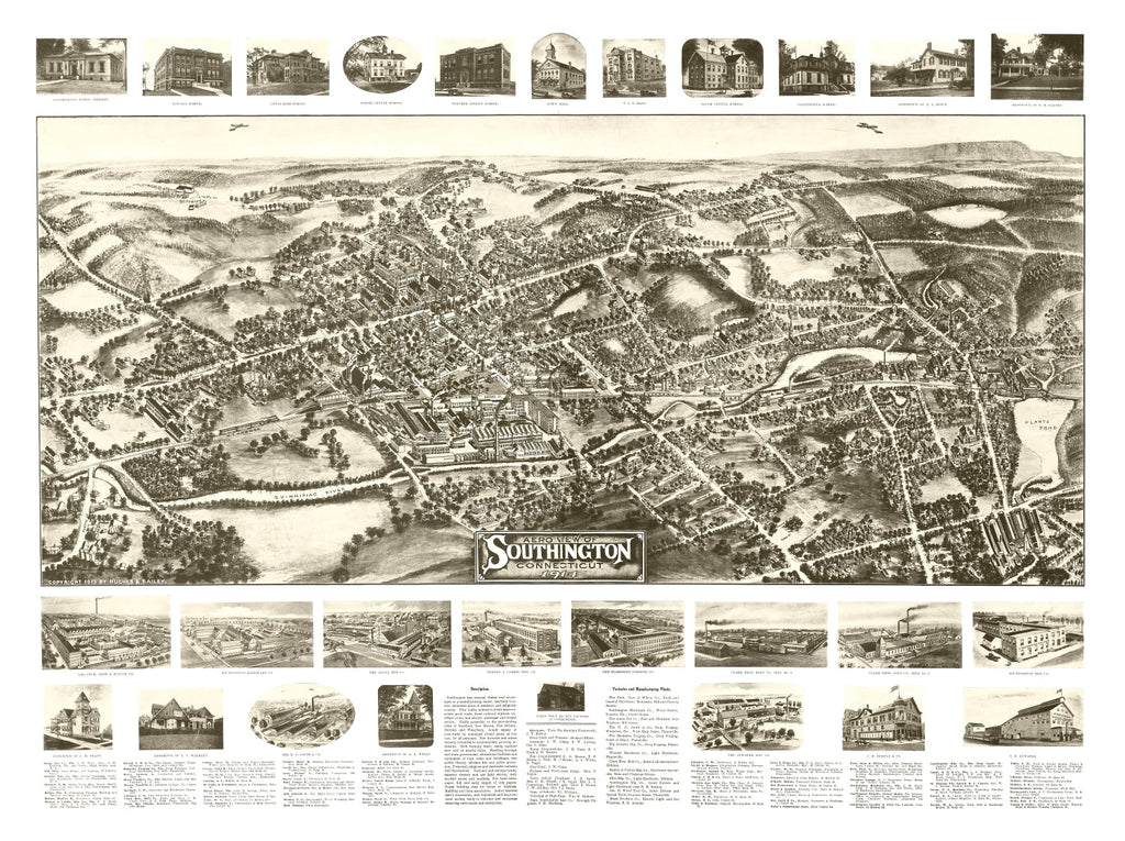 Vintage Map of Southington, Connecticut 1914