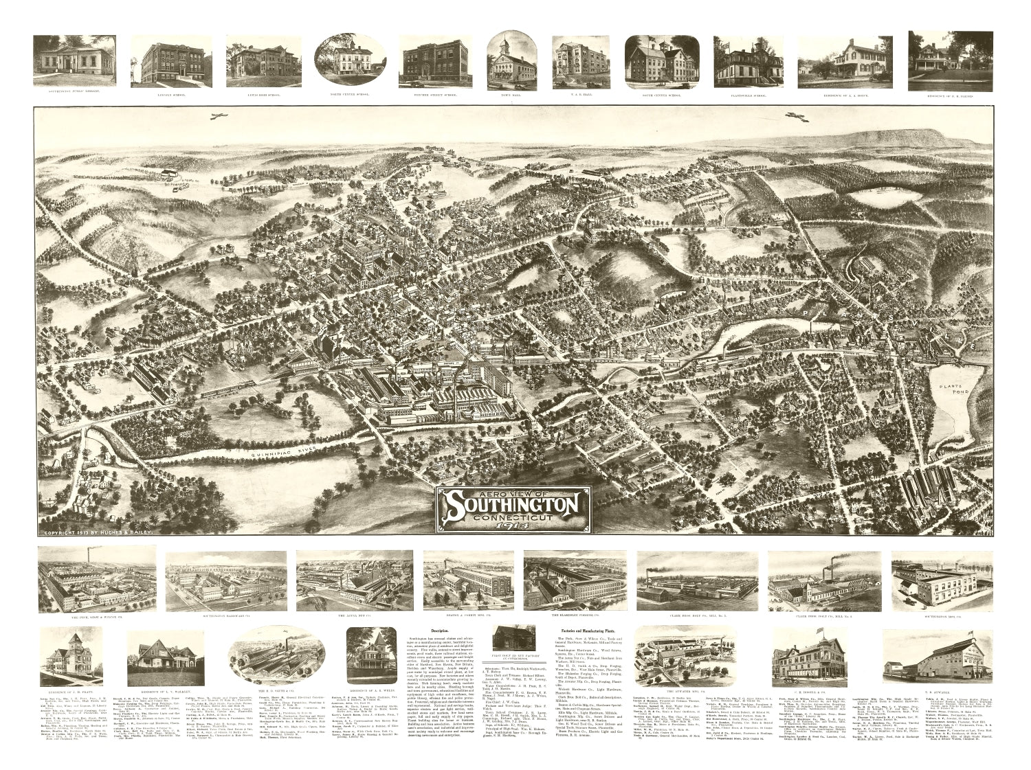 Vintage Map of Southington, Connecticut 1914