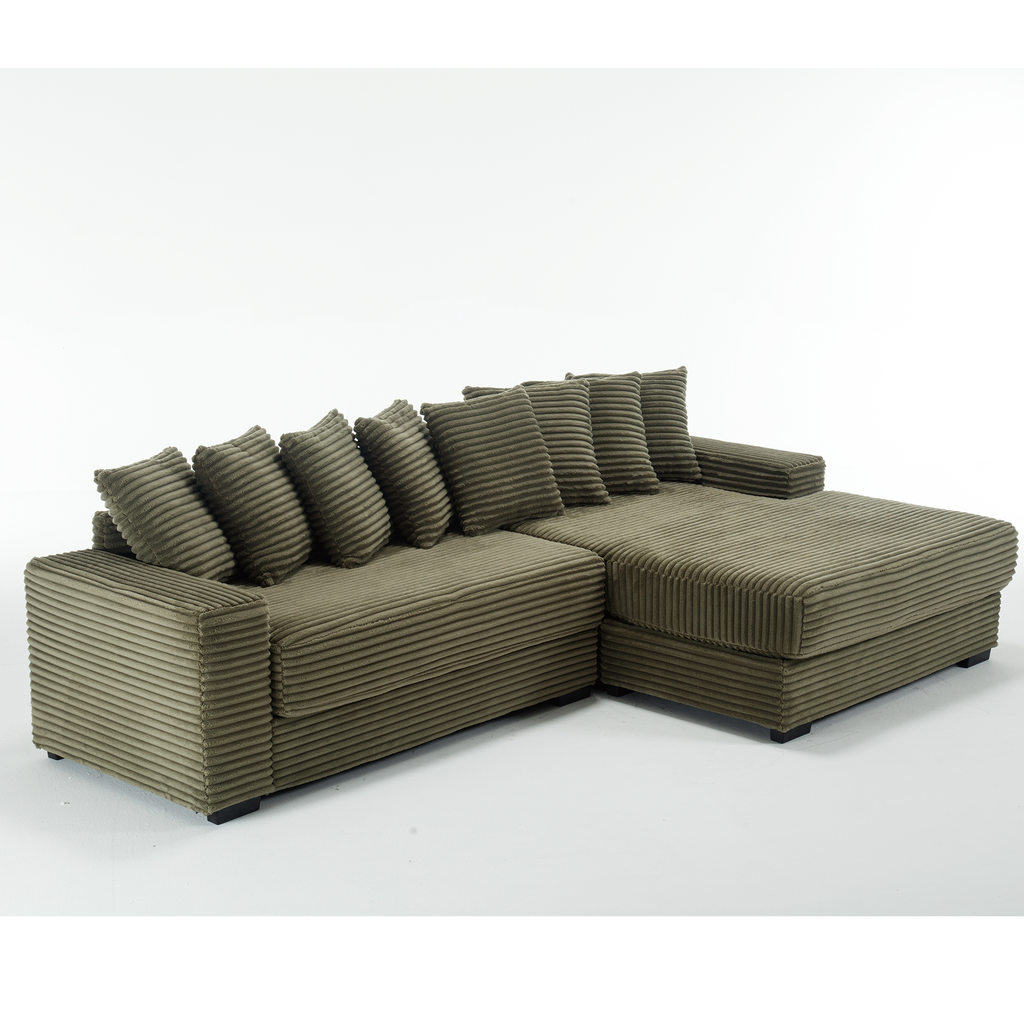 [NEW ARRIVED] [VIDEO PROVIDED] Oversized Two-Piece Couches, L Shaped Sofa, Corduroy, Right Chaise Daybed,with Armrests,Eight Throw Pillows,Corner Sofa,Easy To Assemble, Green