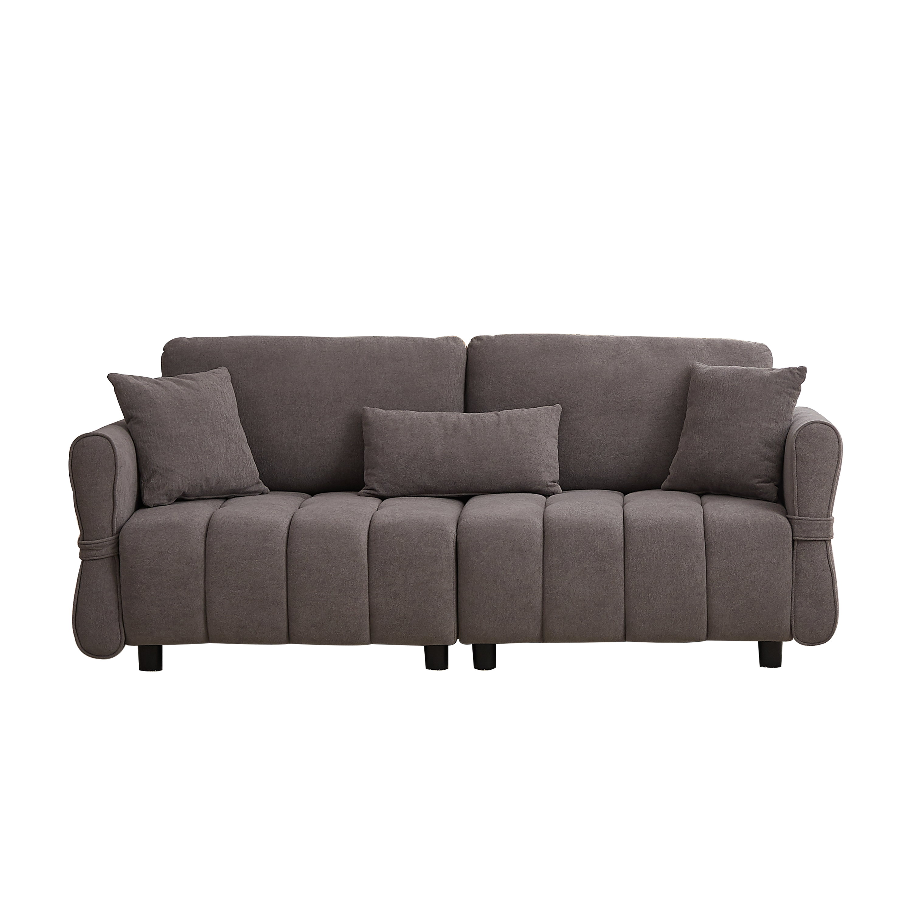 80''Premium chenille fabric sofa with 2 cushions and 1 lumbar pillow Armrest strap design,,upholstered 3-seater sofa  for living rooms, bedrooms,apartments and offices Grey