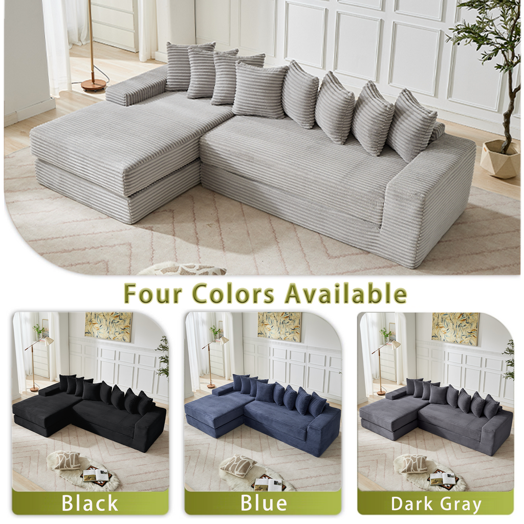 [NEW ARRIVED] [VIDEO PROVIDED]   Oversize Cloud Couch, L-Shape Sofa, Convertible Floor Sleeper Sofa Bed,  No Assembly ,Eight pillows,3-in-1,Side Pocket,(Left Facing Sofa),3 Seat,Corduroy,Light Gray