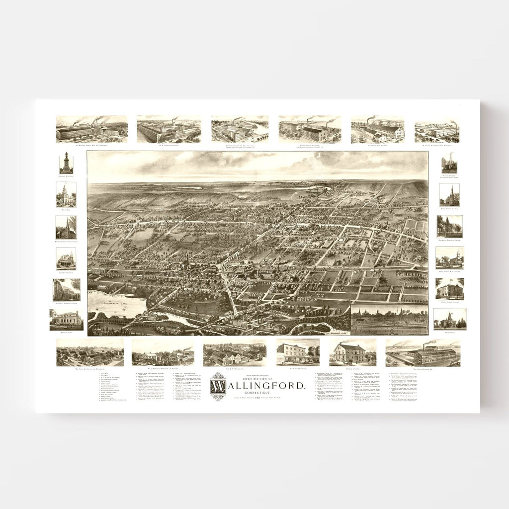 Vintage Map of Wallingford, Connecticut 1905