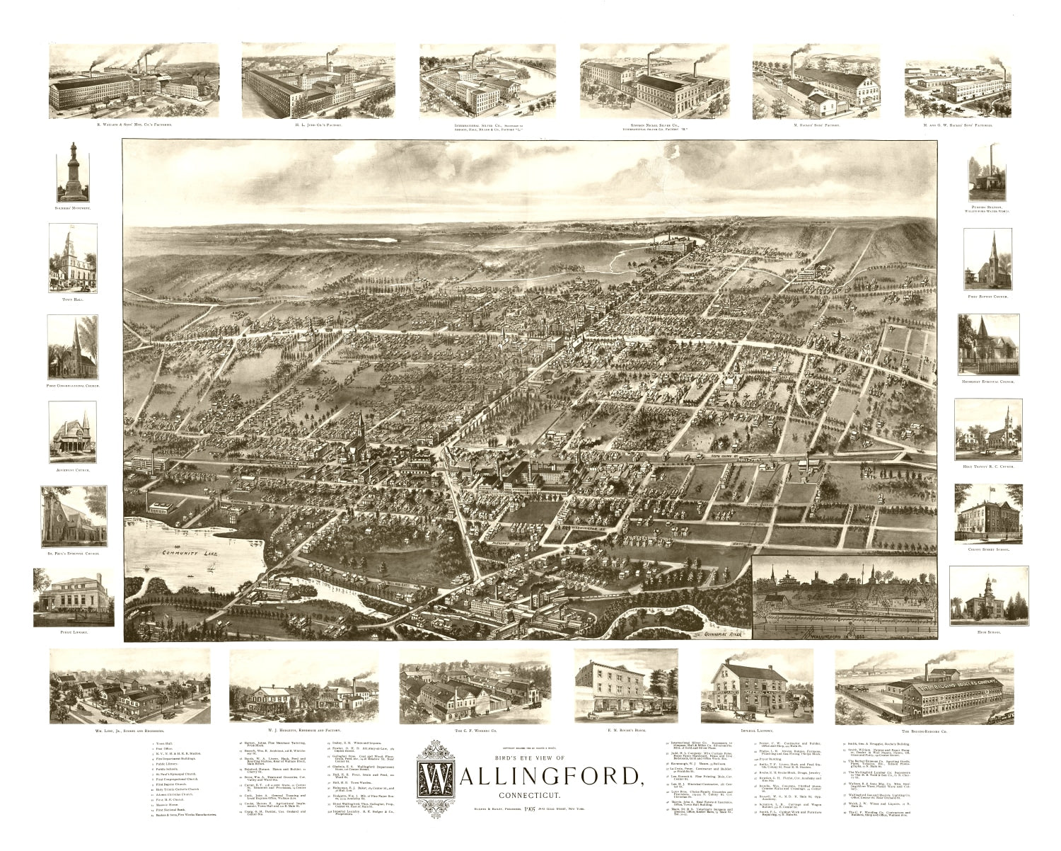 Vintage Map of Wallingford, Connecticut 1905
