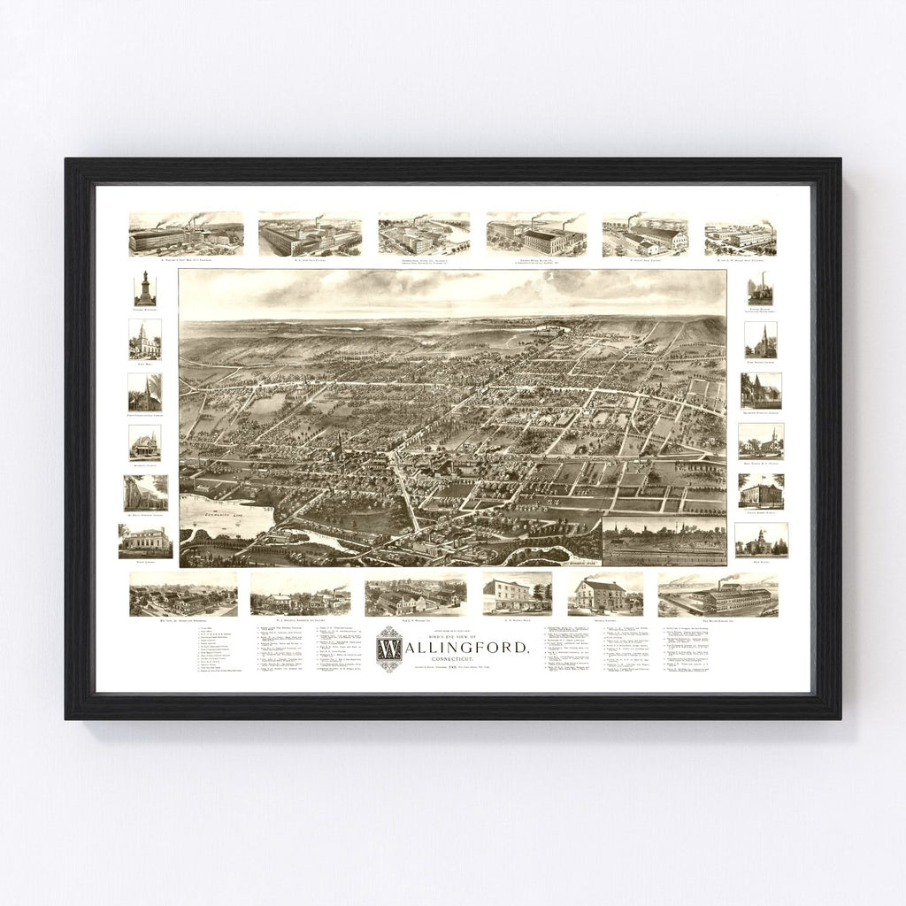 Vintage Map of Wallingford, Connecticut 1905