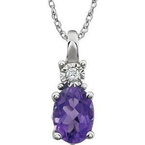 14K White Gold Natural Amethyst & .02 CT Natural Diamond 18" Necklace